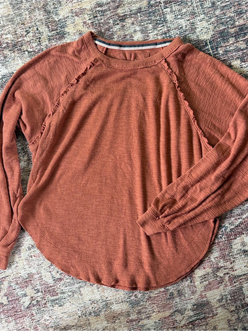 Pilcro Rust Ruffle Raglan Pullover - Picture 2 of 5